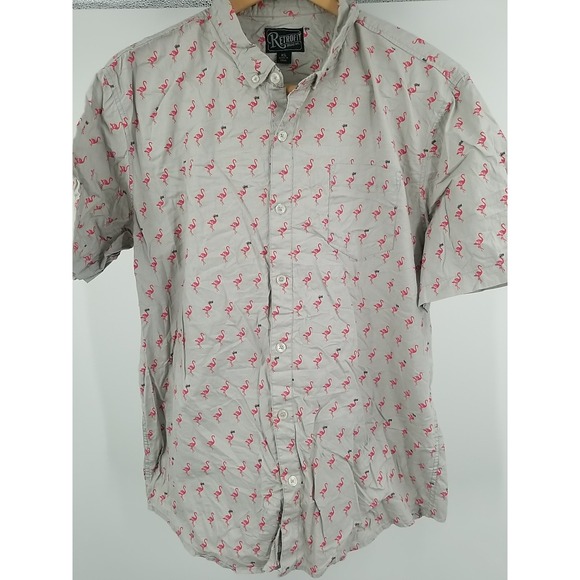 Retrofit Men's Shirt Flamingo Print Short Sleeve Button Down XL Pocket - Picture 1 of 5